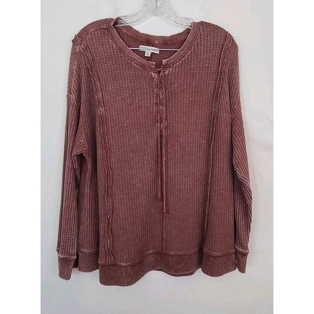 Frye And Co Waffle Knit Sweatshirt Womens 1X Purple Oversize Retro 90sY2K Casual